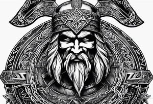 Valhalla sword shield  axe Valknut barbed wire chains tattoo idea