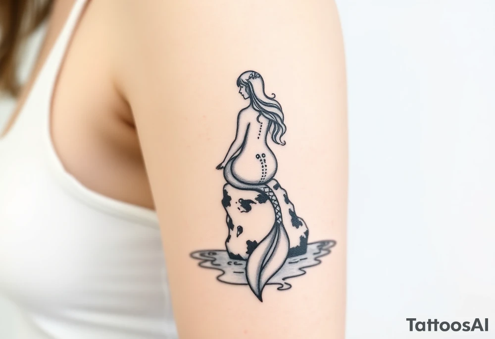 mermaid above water sitting on rock with tail in water tattoo idea