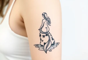 mermaid above water sitting on rock with tail in water tattoo idea