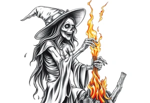Zombie witch being burned at the stake tattoo idea