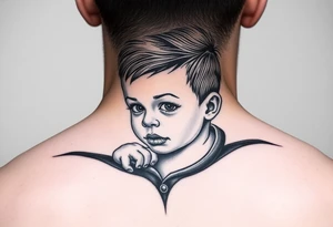 give me a full neck tattoo of Richie rich as a baby 
 in black ink tattoo idea