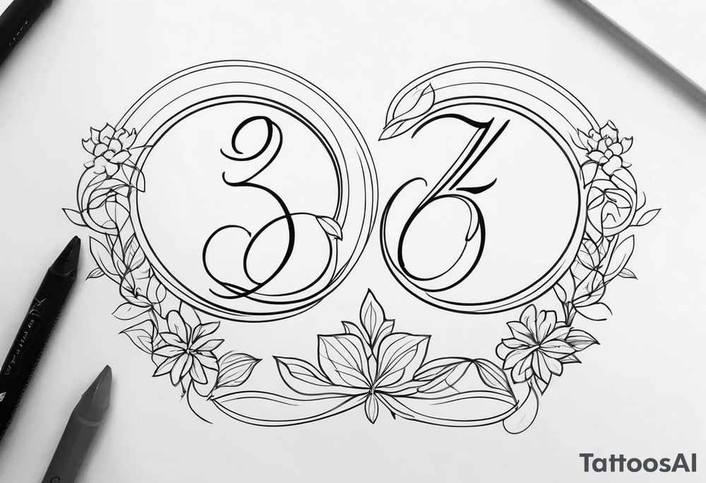 ⅓, ⅔, and 3/3 for siblings, with flourishes or design elements around the numbers tattoo idea