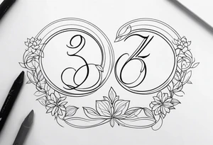 ⅓, ⅔, and 3/3 for siblings, with flourishes or design elements around the numbers tattoo idea