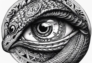 human eye wrapped around snake and pupil is a clock tattoo idea