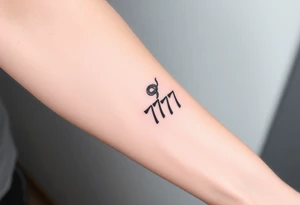 Minimalist black ink tattoo design of a small snake coiled around the number 777. tattoo idea