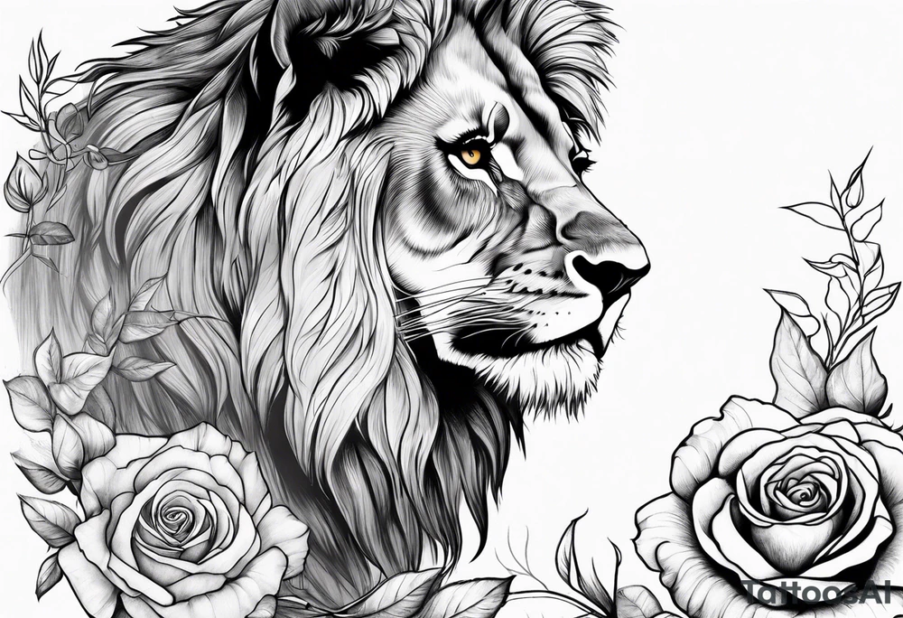 Lion and rose tattoo idea