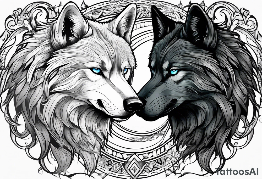 Black wolf reflection to white wolf tattoo idea