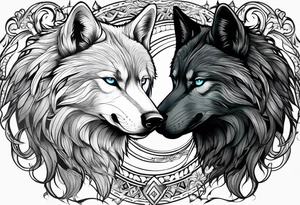 Black wolf reflection to white wolf tattoo idea