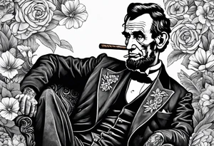 Abraham Lincoln smoking a cigar  in a flowered suit jacket doing karate tattoo idea