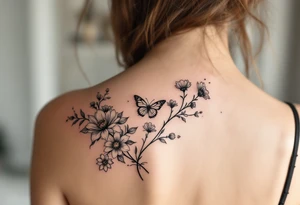 Butterfly and flowers tattoo idea