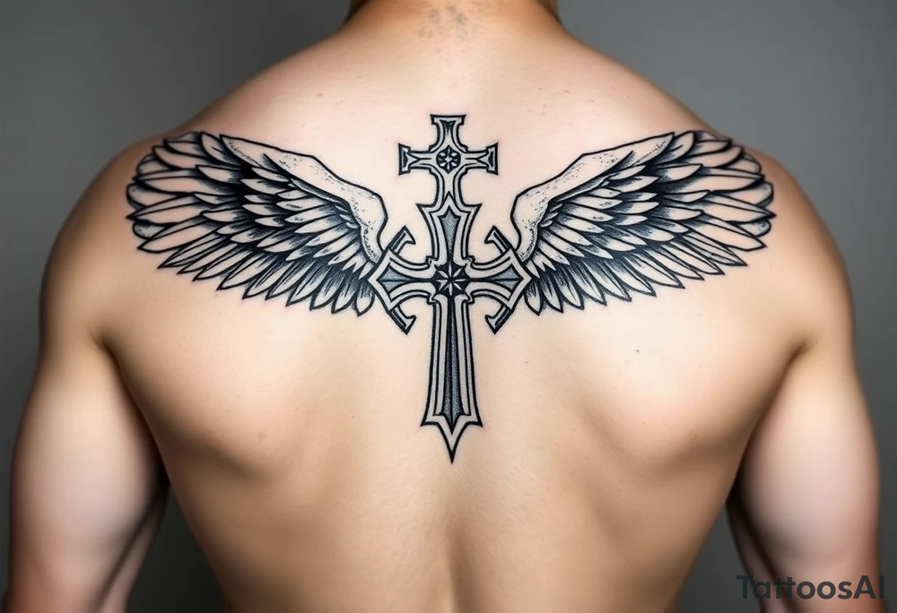Templar cross angel wings Polynesian tattoo idea