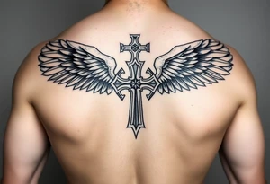 Templar cross angel wings Polynesian tattoo idea