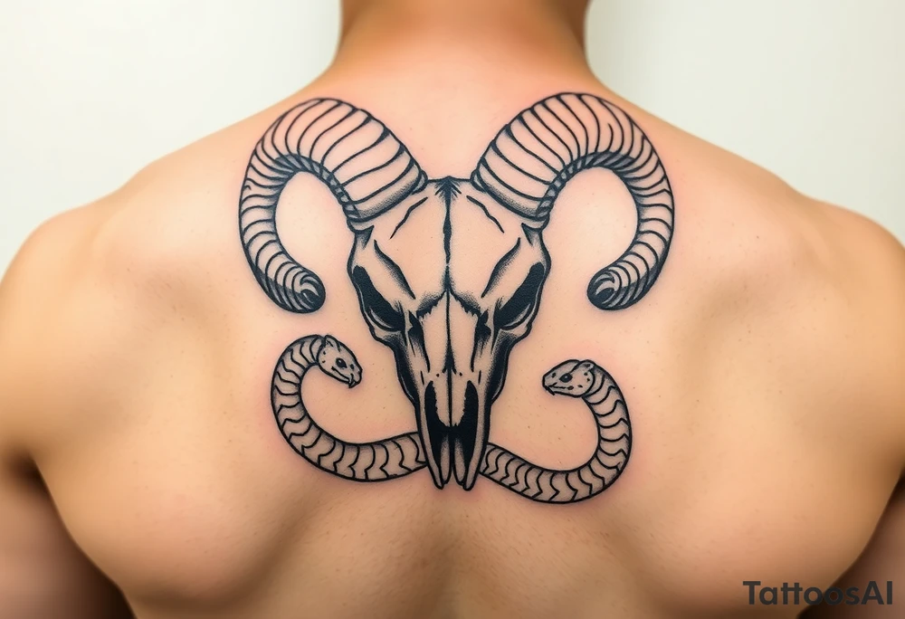 Ram skull with snake wrapping around tattoo idea