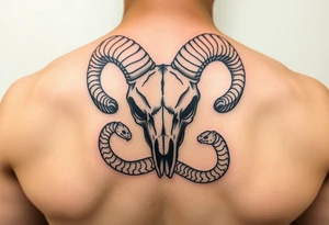 Ram skull with snake wrapping around tattoo idea