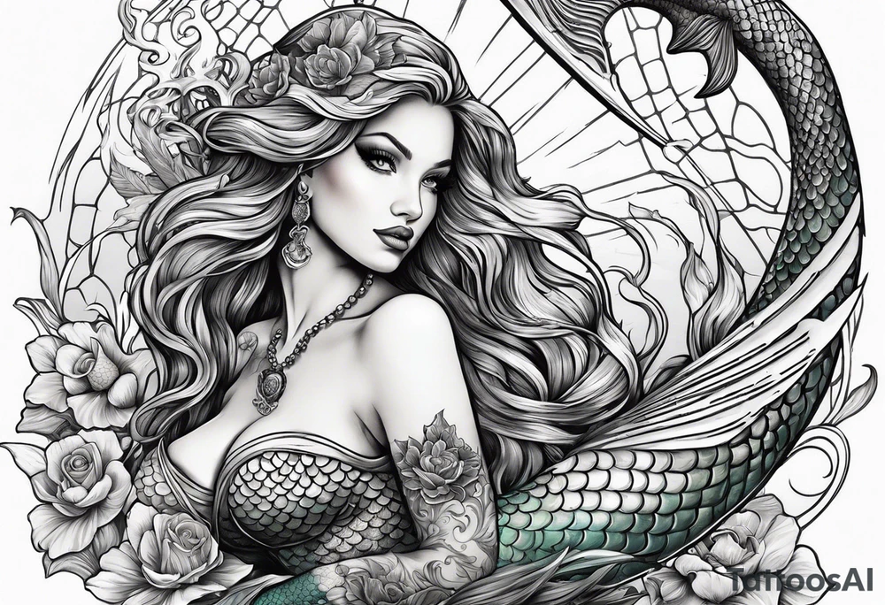 Mermaid with knife tattoo idea