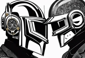 The two Daft Punk masks with 1993 written in the face of one and 2021 in the face of the other tattoo idea