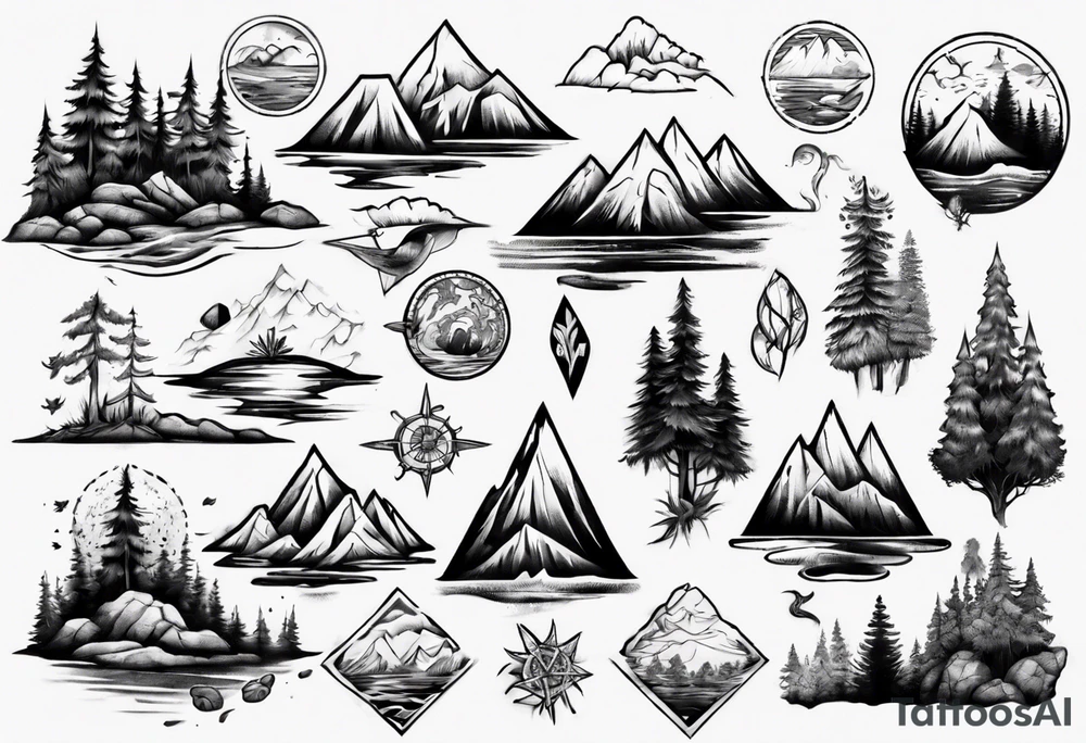 forest and sea mountains tattoo idea
