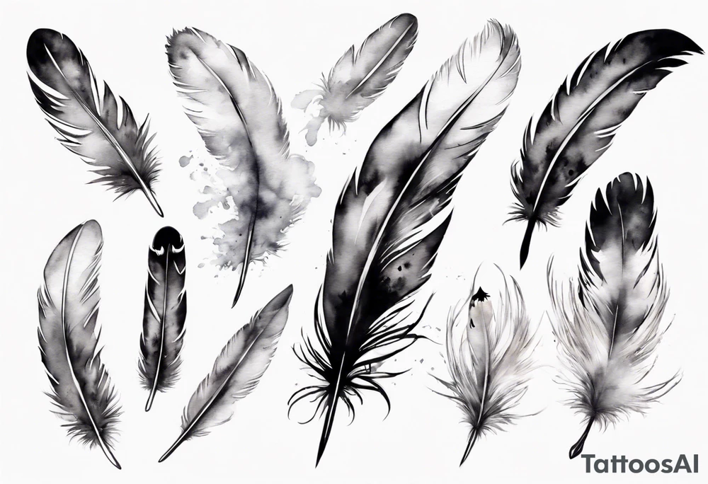 a big feather and from the feather little birds flying away tattoo idea