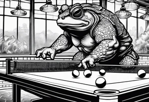 Toad man playing table tennis tattoo idea