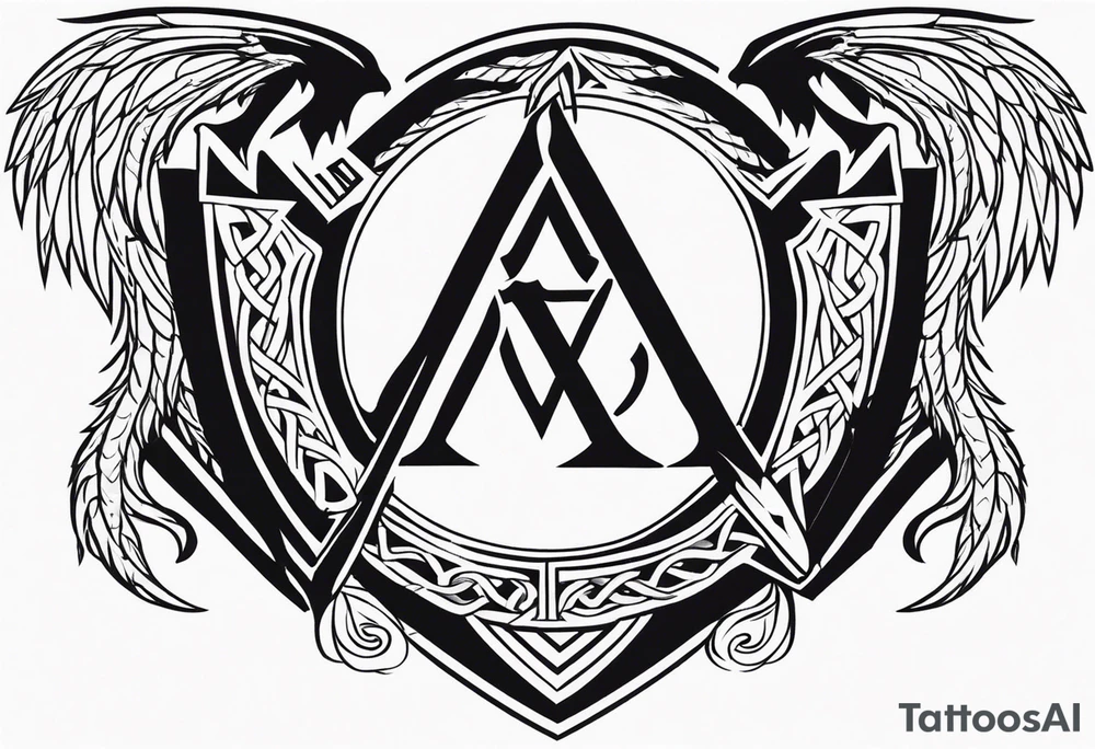 Valhalla sword shield dragon axe Valknut tattoo idea