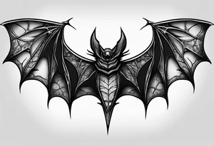 Bat upside down, wings made of spider web, wings wide open tattoo idea