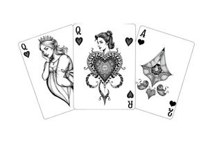 3 playing cards a Queen of heart, 2 of hearts and a 4 of hearts tattoo idea