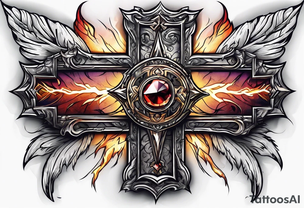 Cross with lightning coming from it tattoo idea