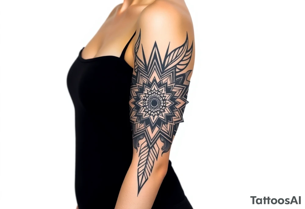 spiritual feather indian mandala shaman tattoo idea