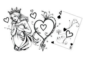 Queen of hearts, 2 of hearts and 4 of hearts playing card tattoo idea