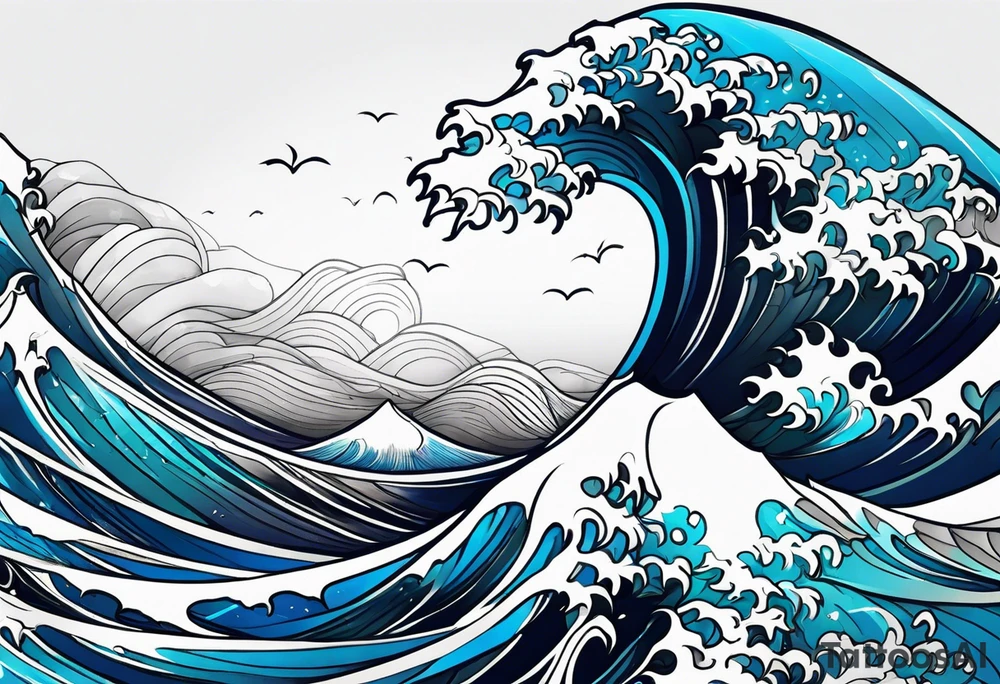 waves in ocean simple with boarder tattoo idea