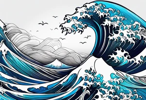 waves in ocean simple with boarder tattoo idea