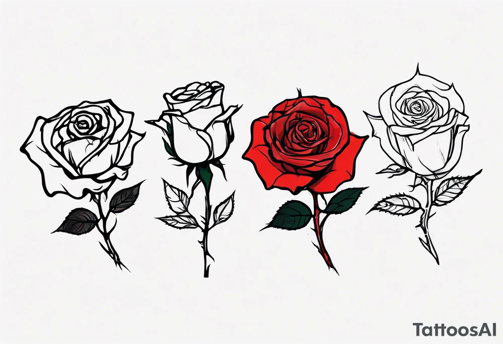 a one-line rose, add some splattered red blood and thorns, small, with stem, very simple tattoo idea
