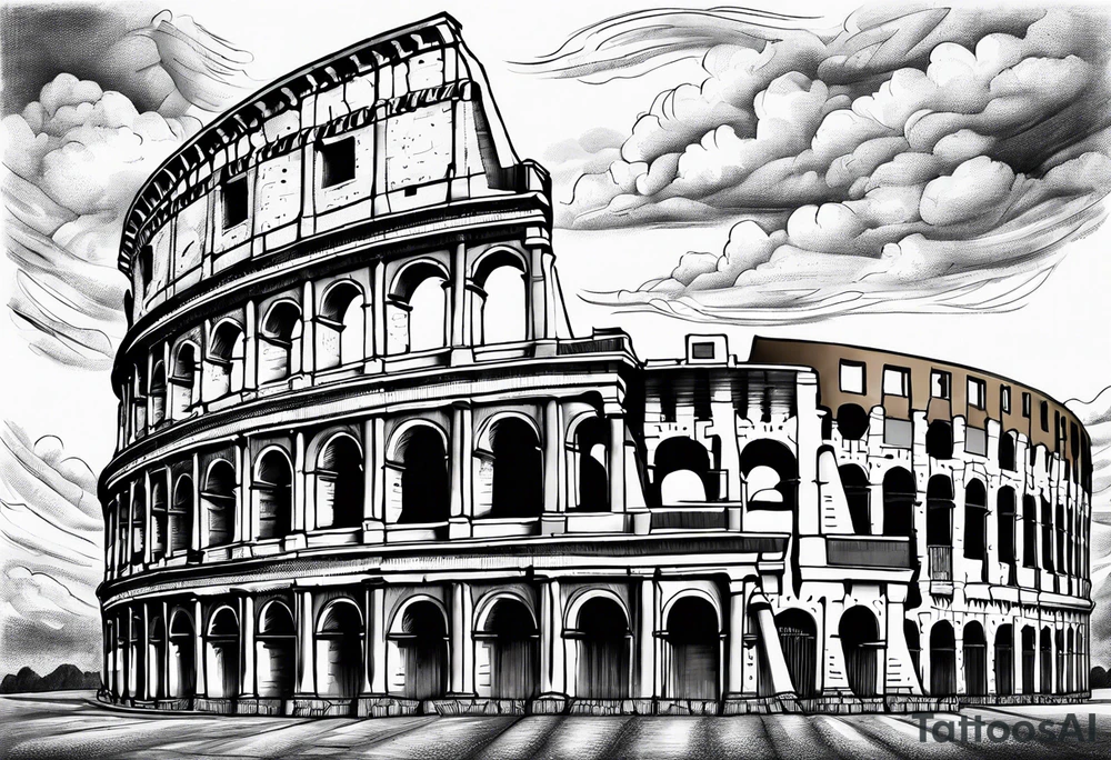 Roman colosseum with clouds tattoo idea