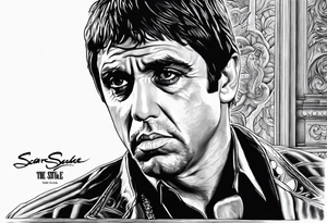 Scarface movie the statue from his house with the worl is yours tattoo idea