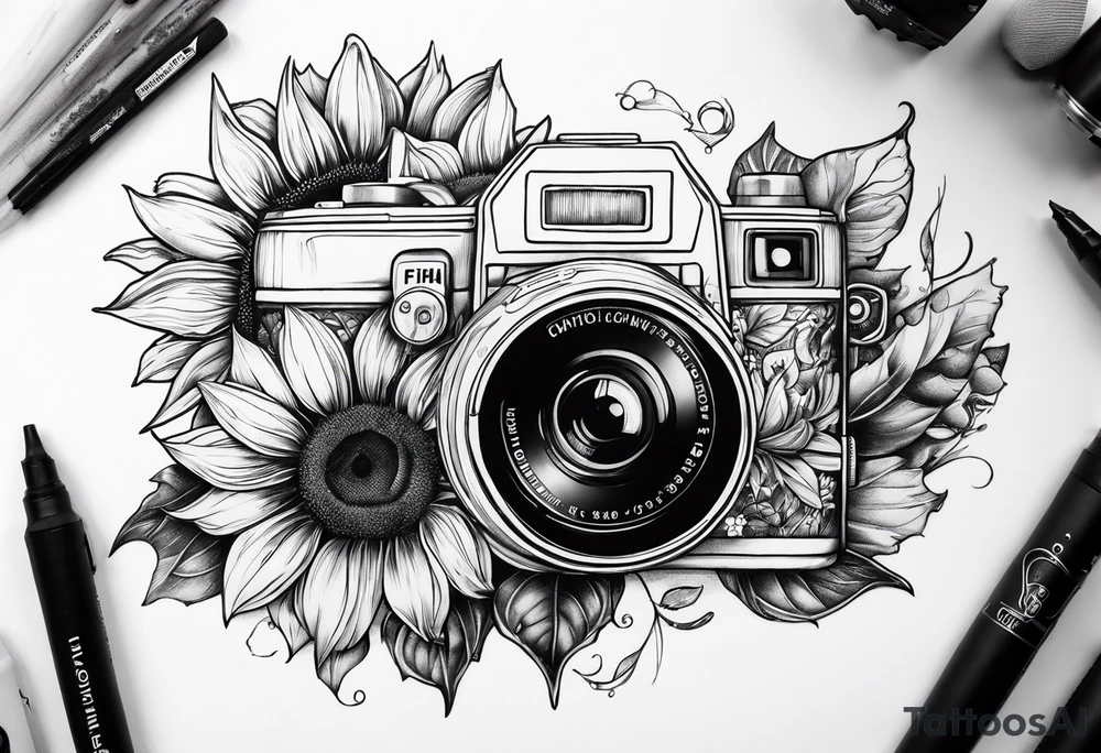 sunflower, camera, fish, tattoo idea