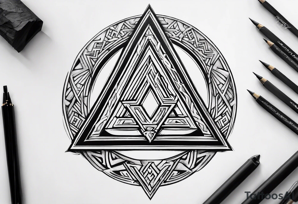 design a valknut tattoo with "om" symbol, with less ink tattoo idea