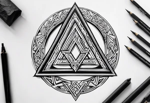 design a valknut tattoo with "om" symbol, with less ink tattoo idea