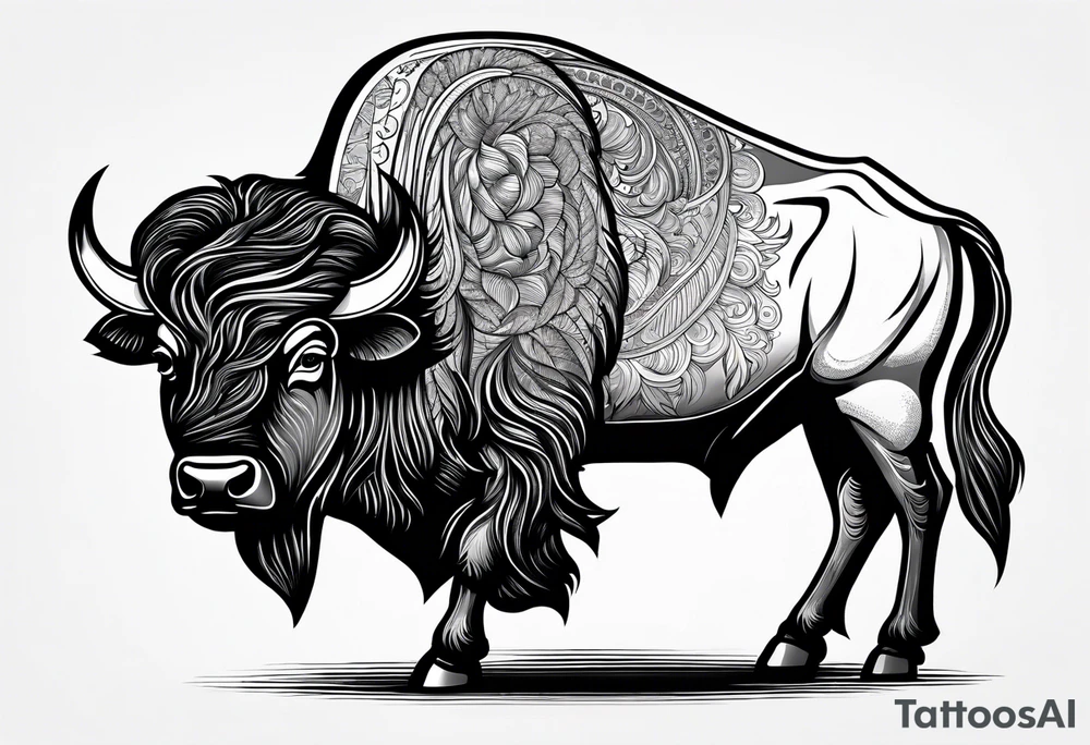 fine line bison doodle - white background, clean background, no skin tattoo idea