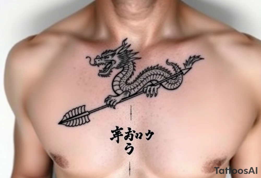 dragon with arrow and japanese text
, tattoo idea