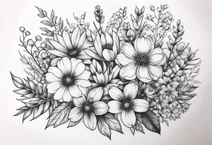 small long wildflower bouquet tattoo idea
