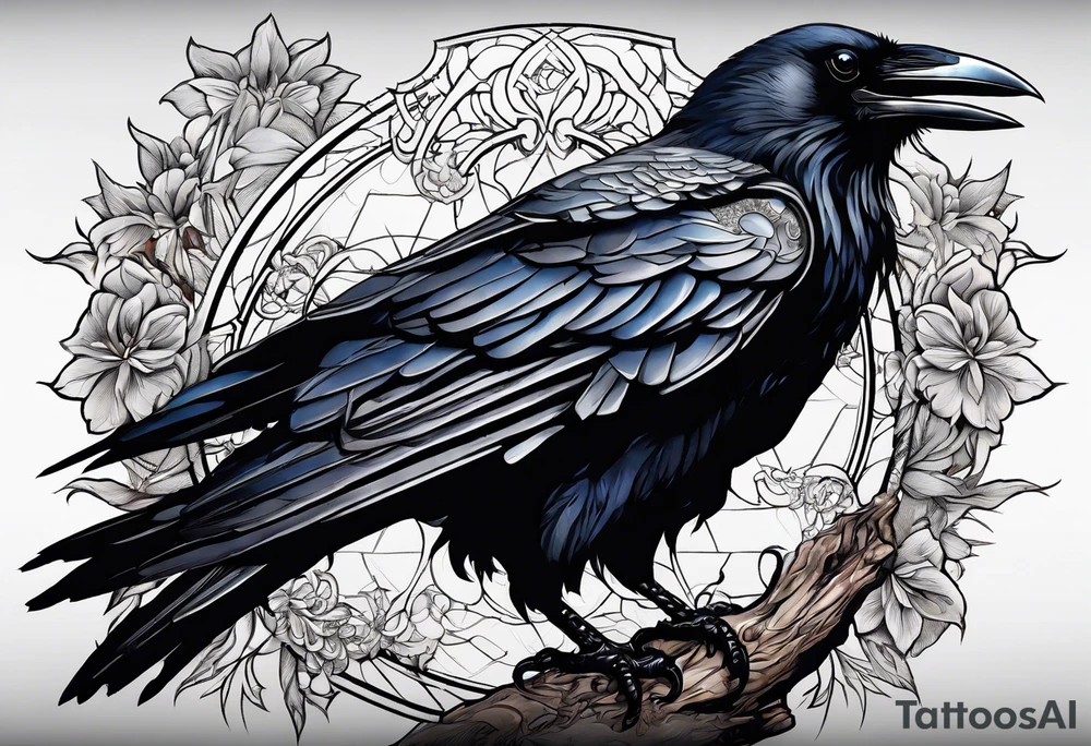 black raven with sword in mouth tattoo idea