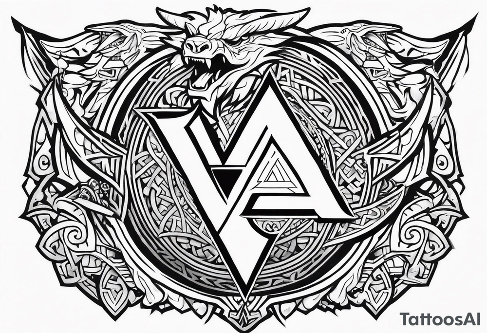 Valhalla sword shield dragon axe Valknut tattoo idea