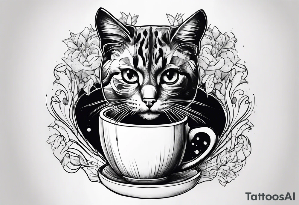 Cat coming out of coffee mug tattoo idea