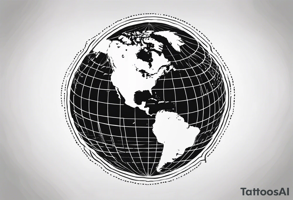 a flat map of the earth on a small fading grid tattoo idea