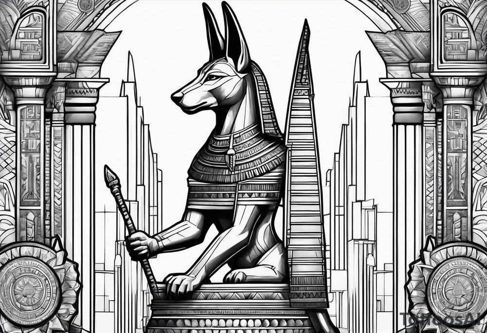 Egyptian anubis at the gates of heaven tattoo idea
