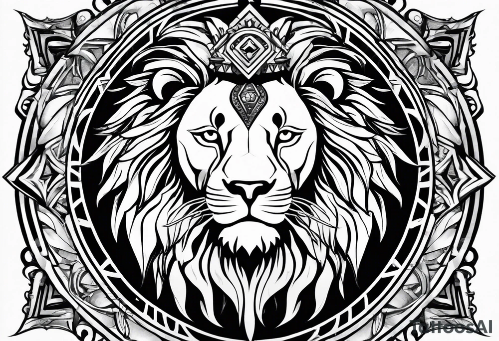 Lion head with the Leo astrology symbol tattoo idea