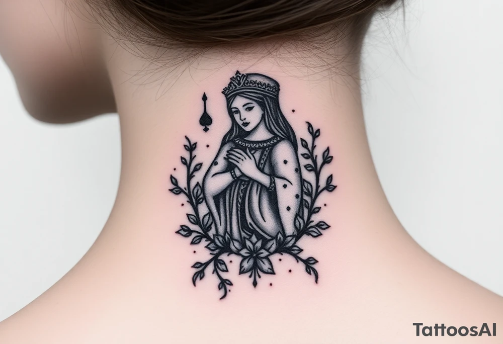 Queen of spades surrounded by ivy tattoo idea
