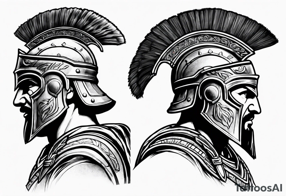 Side profile Spartan Solider ancient roman city far away tattoo idea