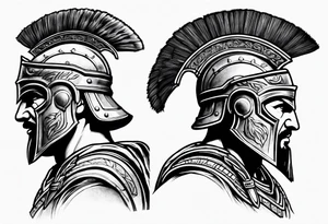 Side profile Spartan Solider ancient roman city far away tattoo idea
