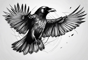 outline with straight lines of a flying raven, withot grafik inside tattoo idea